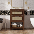 Modern Bathroom Vanity With Integrated Sink, Cabinet With 1 Deep Drawer And 1 Tip-Out Drawer