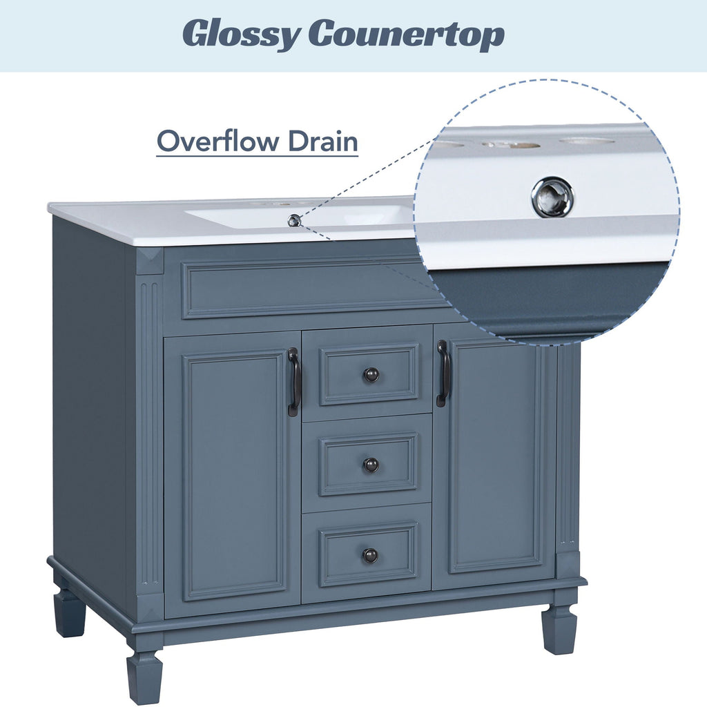36" Bathroom Vanity With Top Sink, Basin On Cabinet With 2 Soft Closing Doors And 2 Drawers - Blue