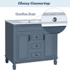 36" Bathroom Vanity With Top Sink, Basin On Cabinet With 2 Soft Closing Doors And 2 Drawers - Blue
