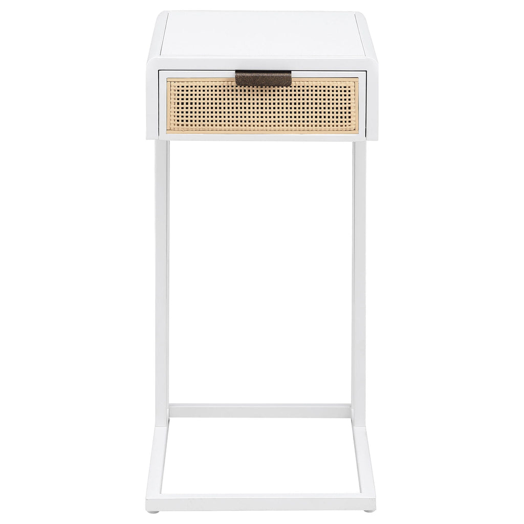 Amherst 1-drawer Radio Weave Cane Metal Side Table White