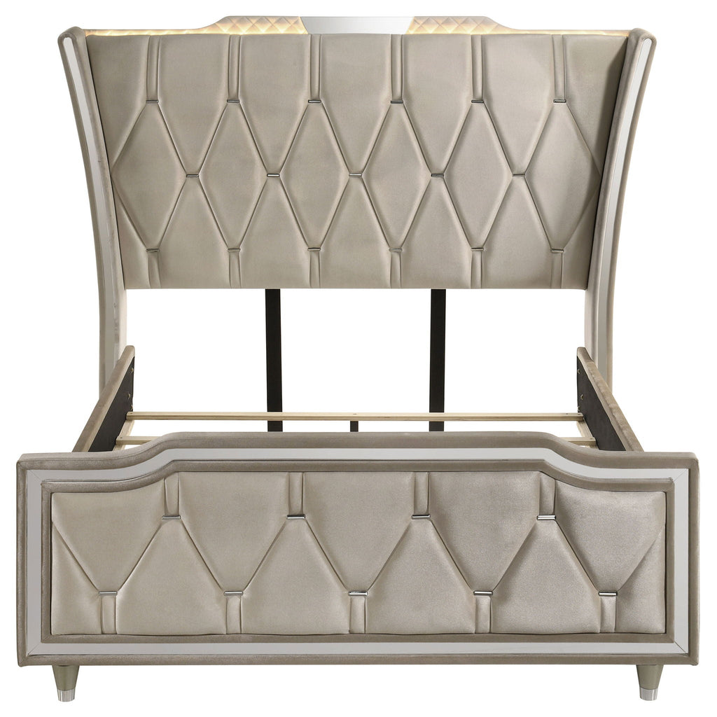 Lorient Queen LED Upholstered Wingback Bed Ivory and Camel