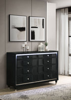 Ravenne 8-drawer Velvet Upholstered LED Dresser Cabinet Black