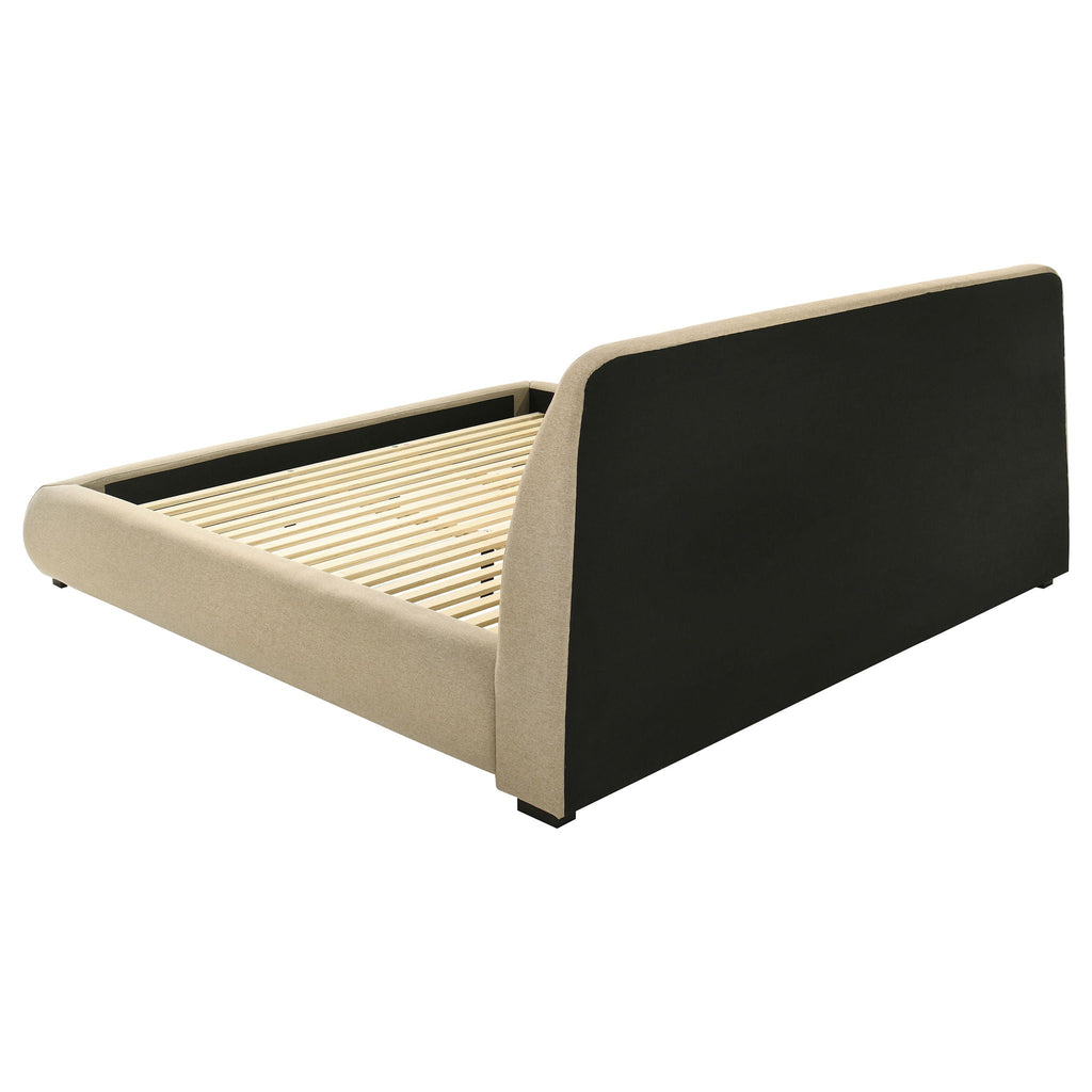 Mokena 46-inch Upholstered Eastern King Platform Bed Brown