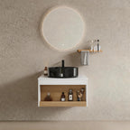Floating Bathroom Vanity With Vessel Sink With Open Shelf Storage