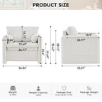 Fixed Modern Accent Chair Single Seater Plush Chenille Lounge Chair With High Resilience Cushion - Ivory White