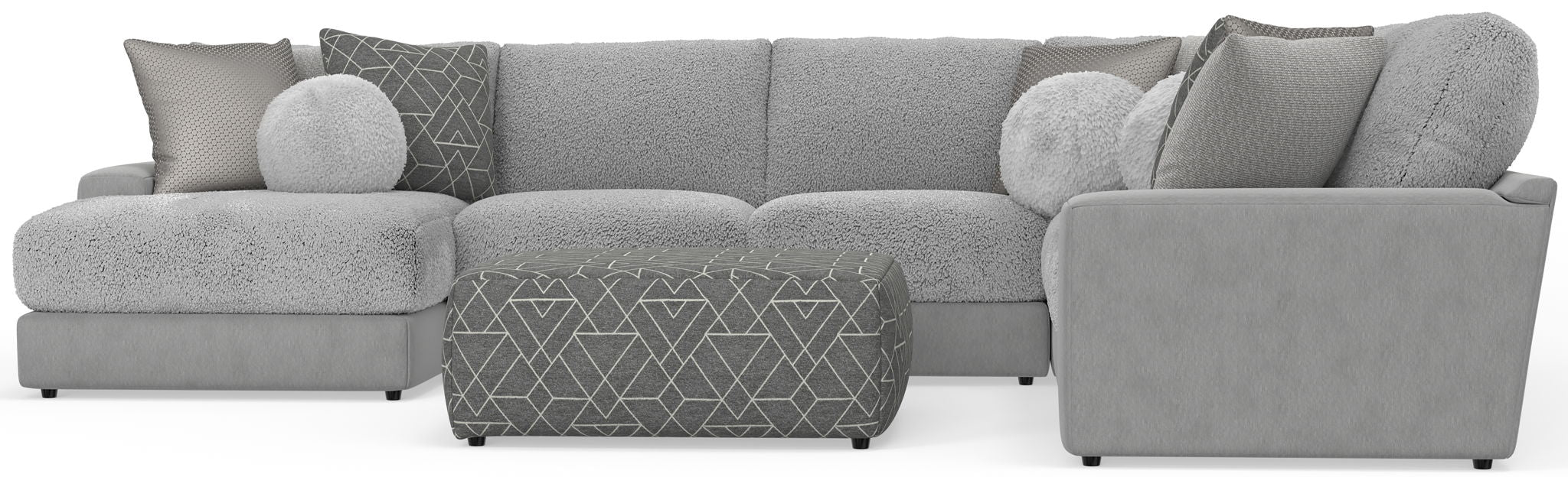Canyon - 4 Piece Sectional With Cuddler Seat Cushions, Included Accent Pillows And Cocktail Ottoman (Left Side Facing Chaise) - Platinum