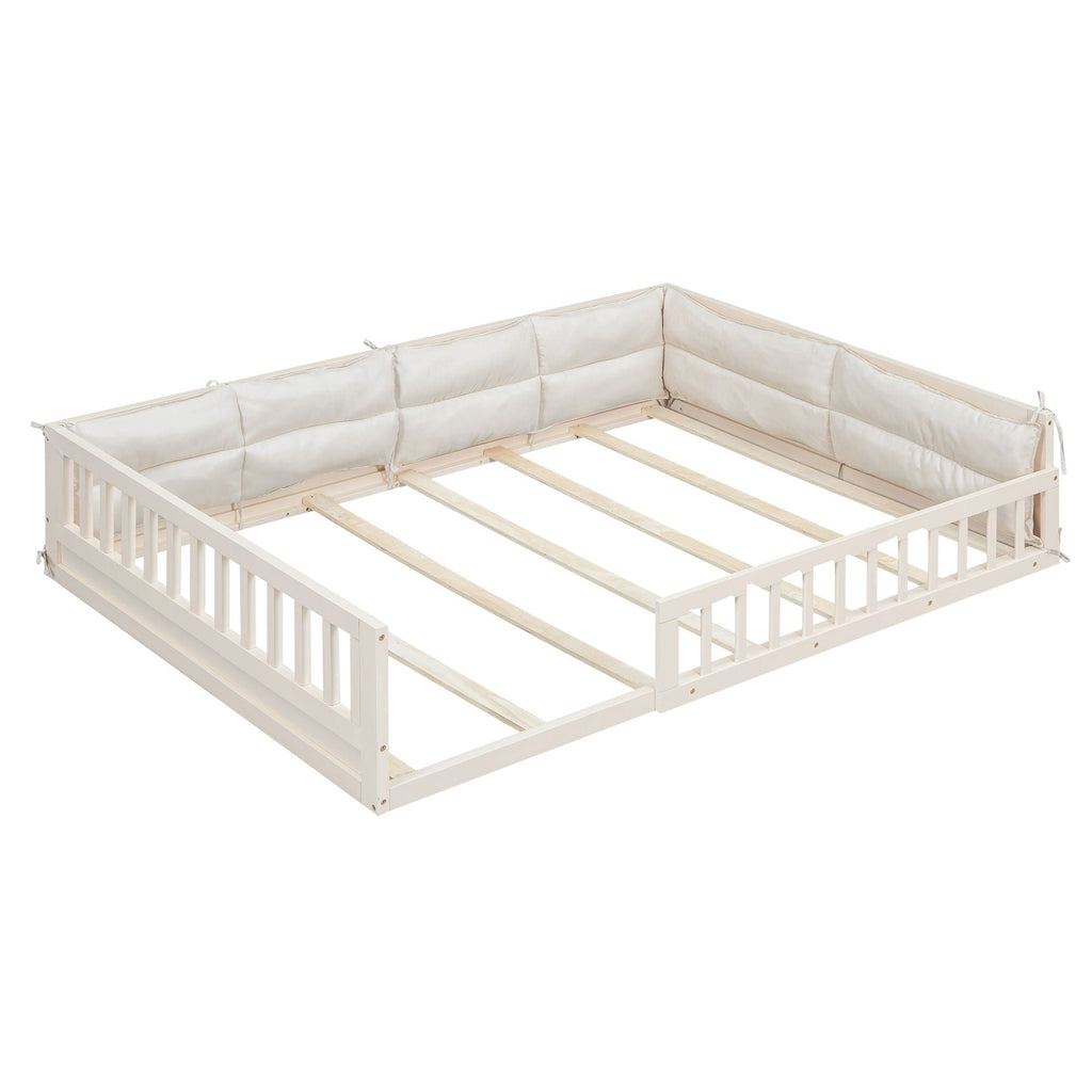 Upholstered Platform Bed With Guardrail And Pillow