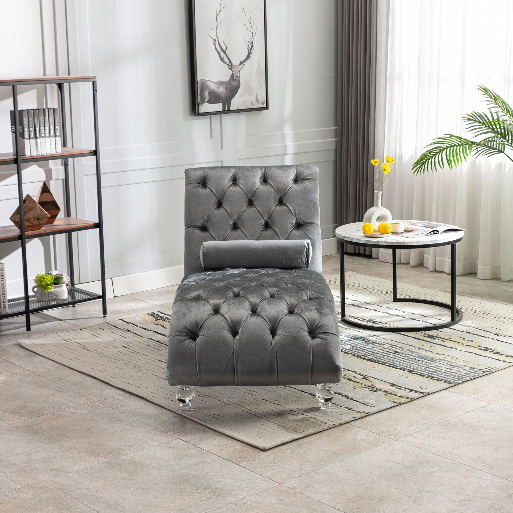 Chaise Lounge Indoor, Button Tufted Upholstered Chaise Lounge Chair With Pillow