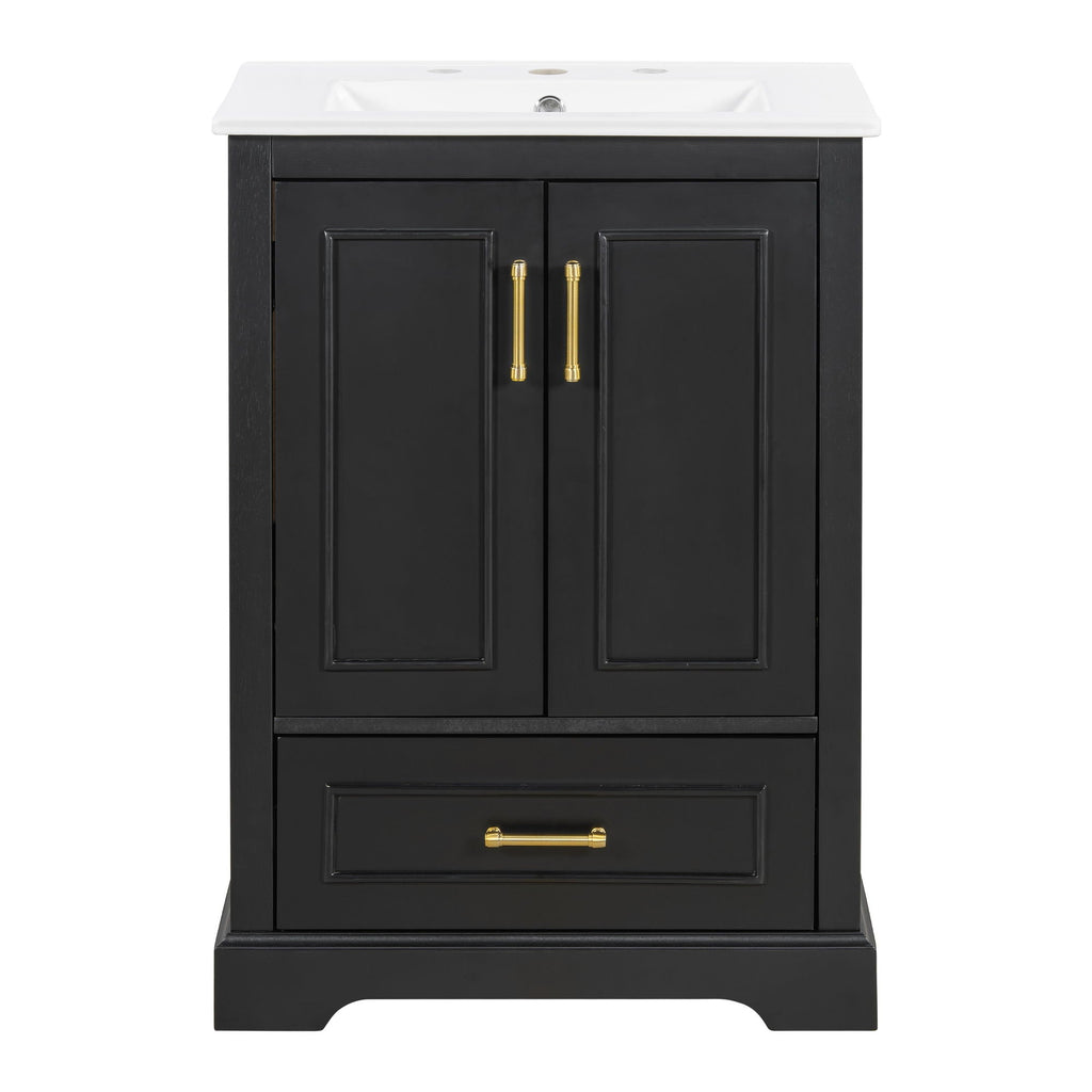 Bathroom Vanity With Sink, 1 Divided Drawer And 2 Soft Close Doors With Double Shelf