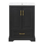 Bathroom Vanity With Sink, 1 Divided Drawer And 2 Soft Close Doors With Double Shelf