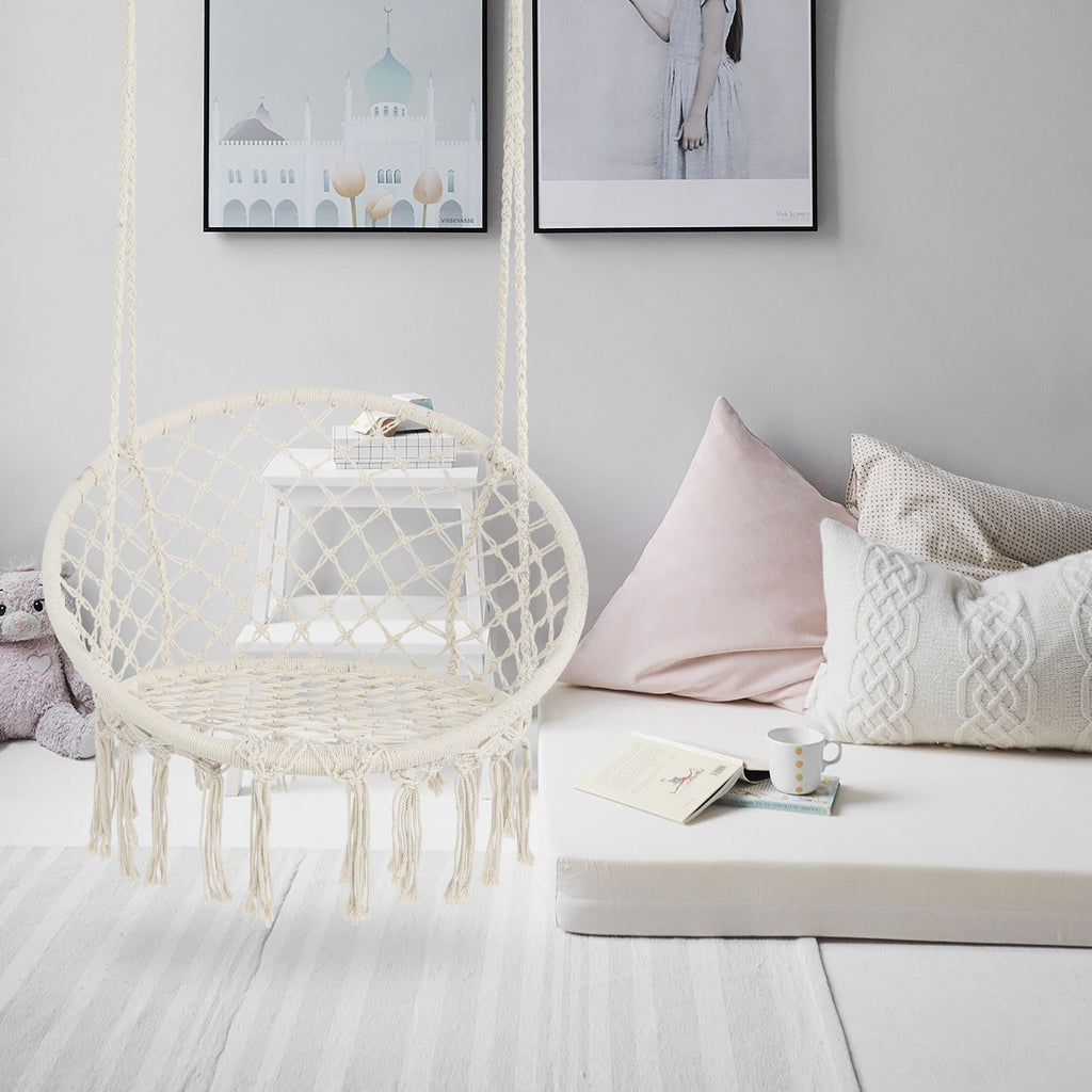 Macrame Hanging Hammock Chair, Rope Swing For Indoor And Outdoor Use