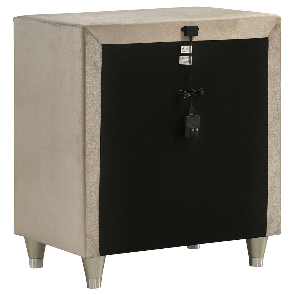 Antonella Upholstered 3-drawer Nightstand Ivory and Camel