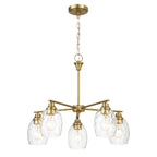 5 Lights Linear Arms With Chain Chandelier - Clear / Gold