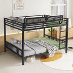 Queen Over Queen Bunk Bed With Ladder And Storage Shelf - Black