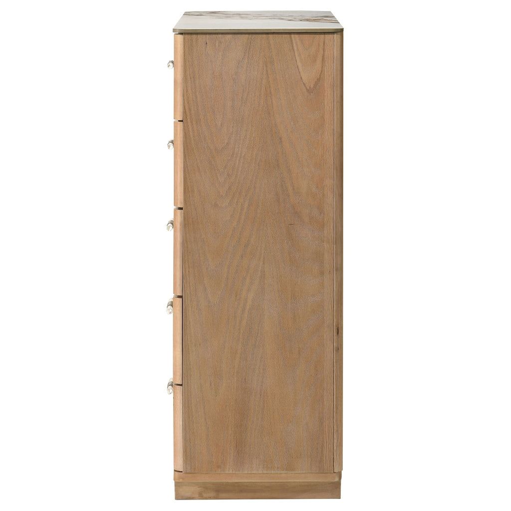 Leanne 5-drawer Sinter Stone Top Chest of Drawers Light Oak