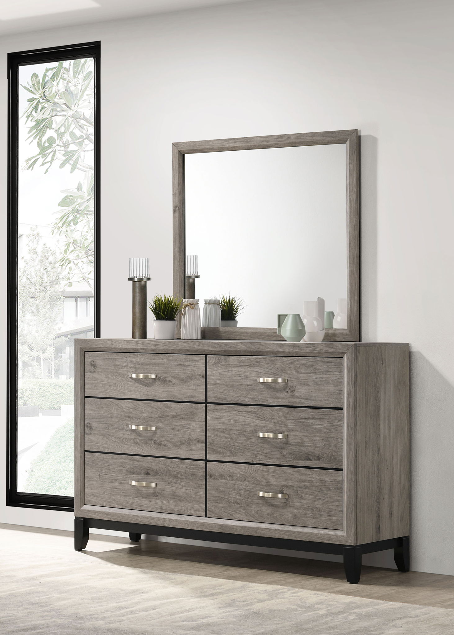 Valen 6-drawer Bedroom Dresser and Mirror Light Taupe