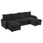 U Shaped Sectional Sofa Bed With Storage Chaise Lounges, USB Ports, And Cup Holders