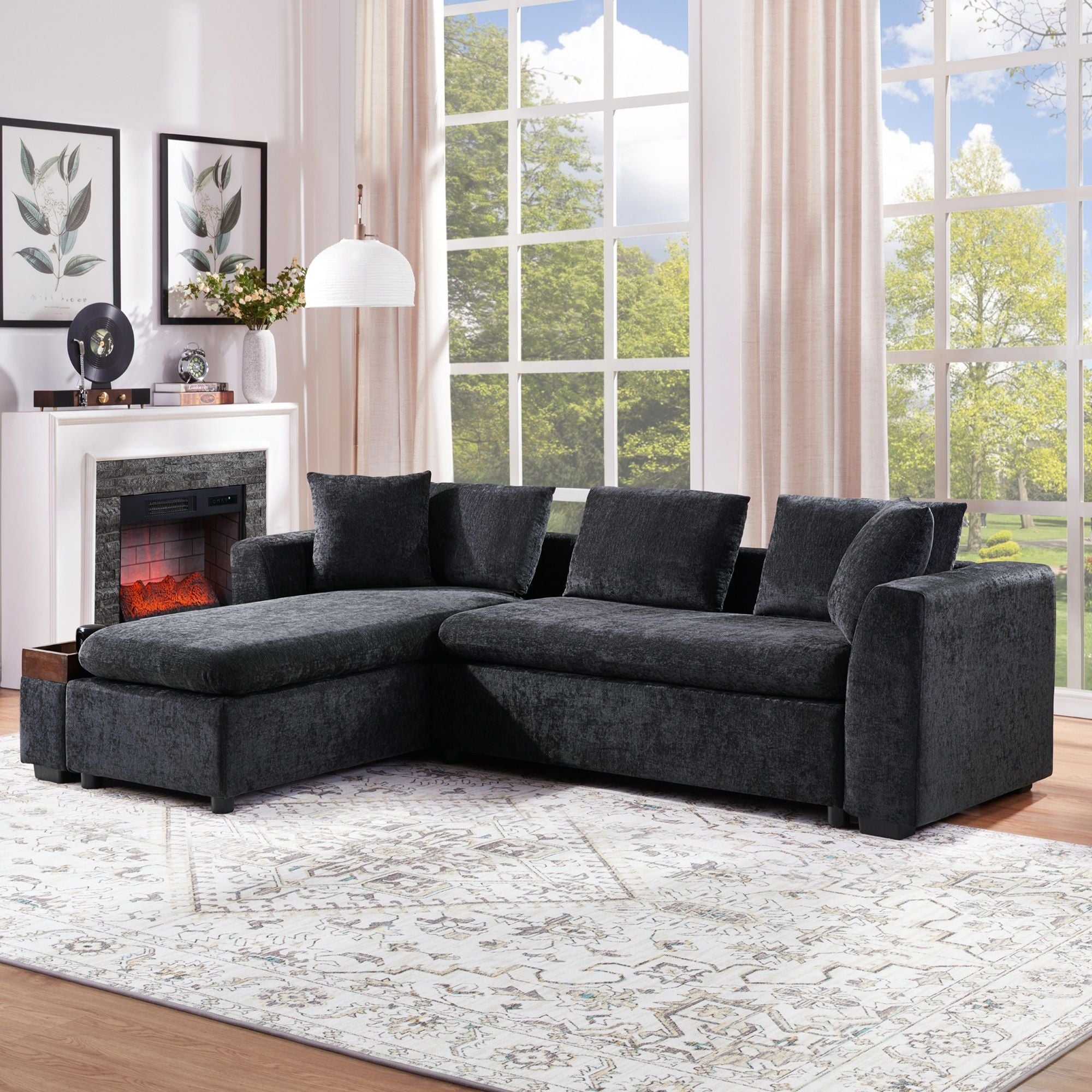 Modern L Shaped Sectional Sofa With Upholstery And Wooden Storage