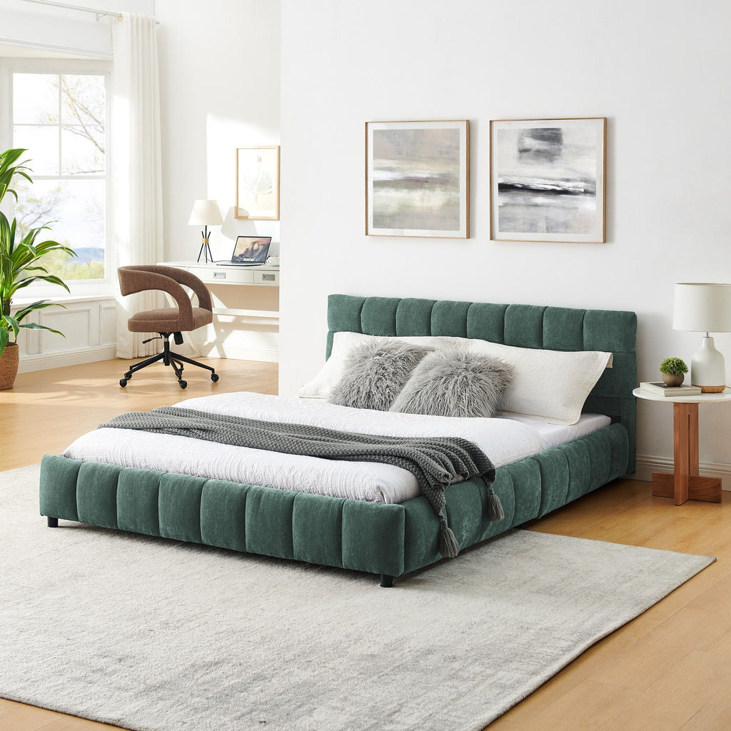 Modern Platform Bed Frame With Thick Fabric