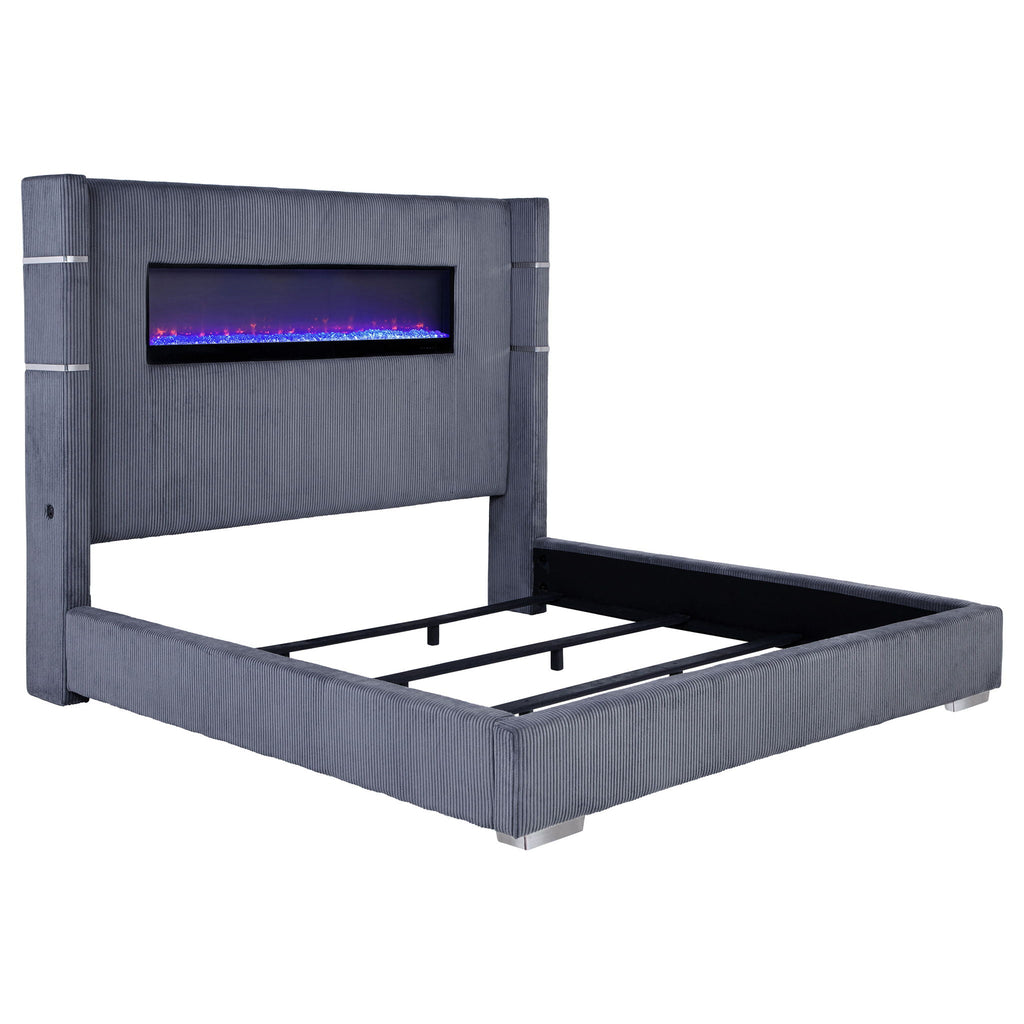 Tisdall Upholstered Eastern King Flame Visualizer Bed Grey