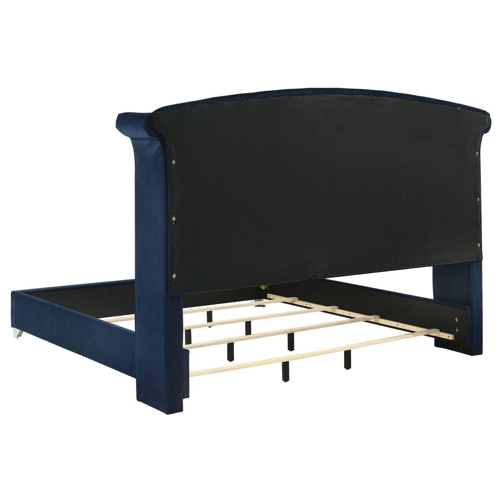 Melody Upholstered Eastern King Wingback Bed Pacific Blue
