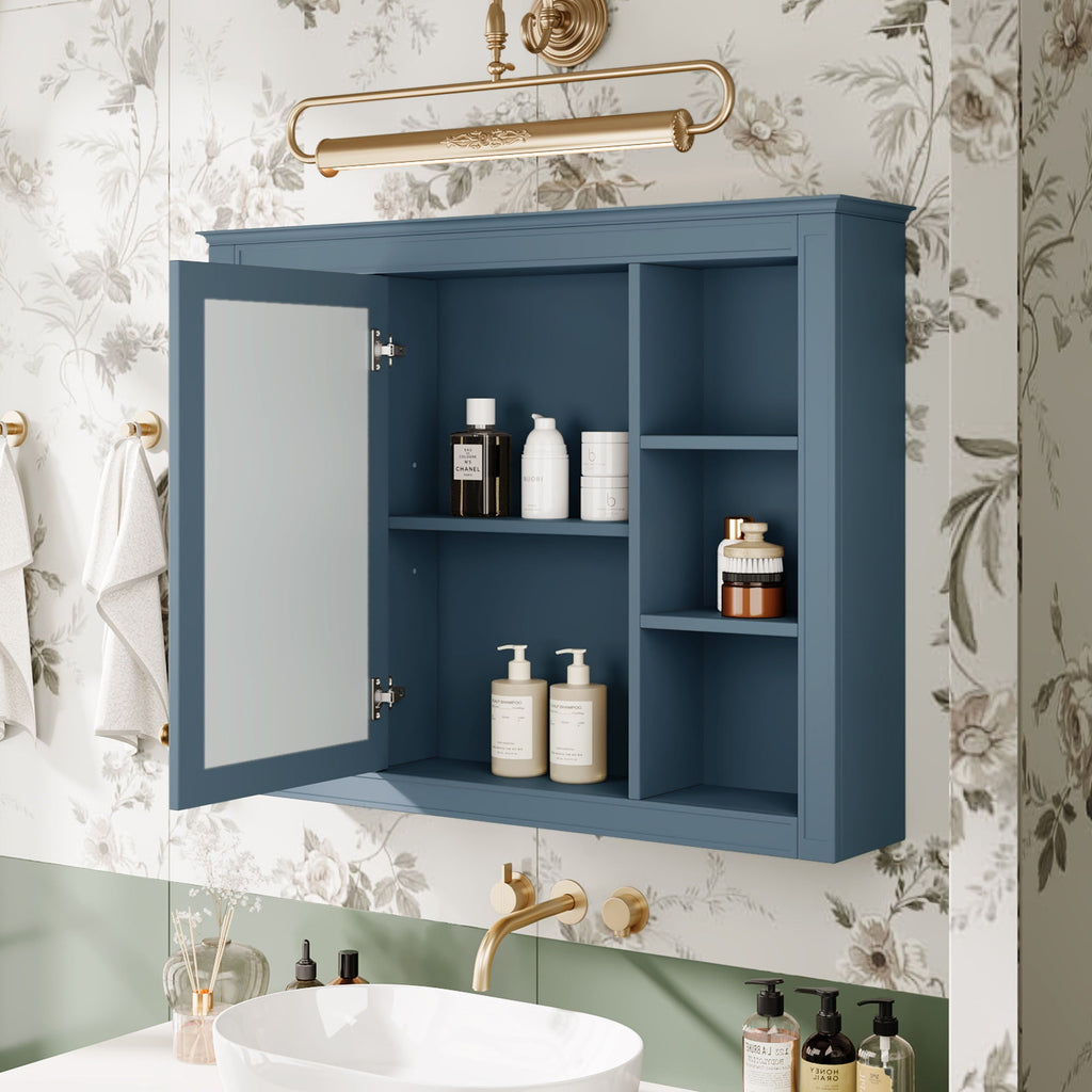 Wall Mounted Medicine Cabinet With Mirror, Storage Cabinet Featuring 6 Open Shelves And Adjustable Interior