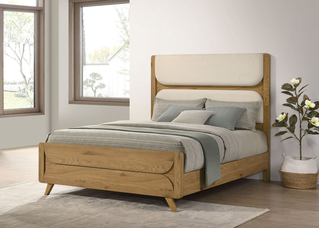 Bennett 63-inch Queen Upholstered Panel Bed Cream and Light Oak