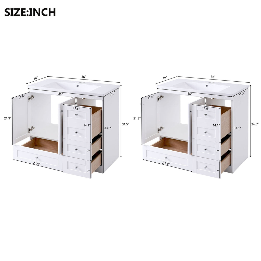 Shaker Free Standing Bathroom Vanity Cabinet & Sink, Soft Close Drawers, Soft Close Doors