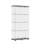 Modern Glass Display Cabinet With 4 Shelf Double Doors And Lock, Tempered Glass Bookshelf For Living Room - Black