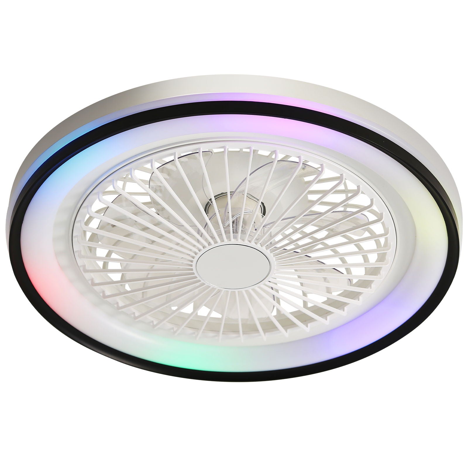 RGB Dimmable LED Bladeless Ceiling Fan With Remote Control, Flush Mount - White