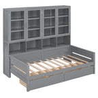 Daybed With Glass Door Storage Cabinets, Built In LED Lighting And Shelves