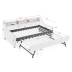 Upholstered Sofa Bed With LED Lights, Storage Headboard, Foldable Trundle & Wireless Charging