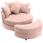 360° Swivel Accent Barrel Chair With Storage Ottoman & 4 Pillows, Modern Leisure Chair Round Accent For Living Room