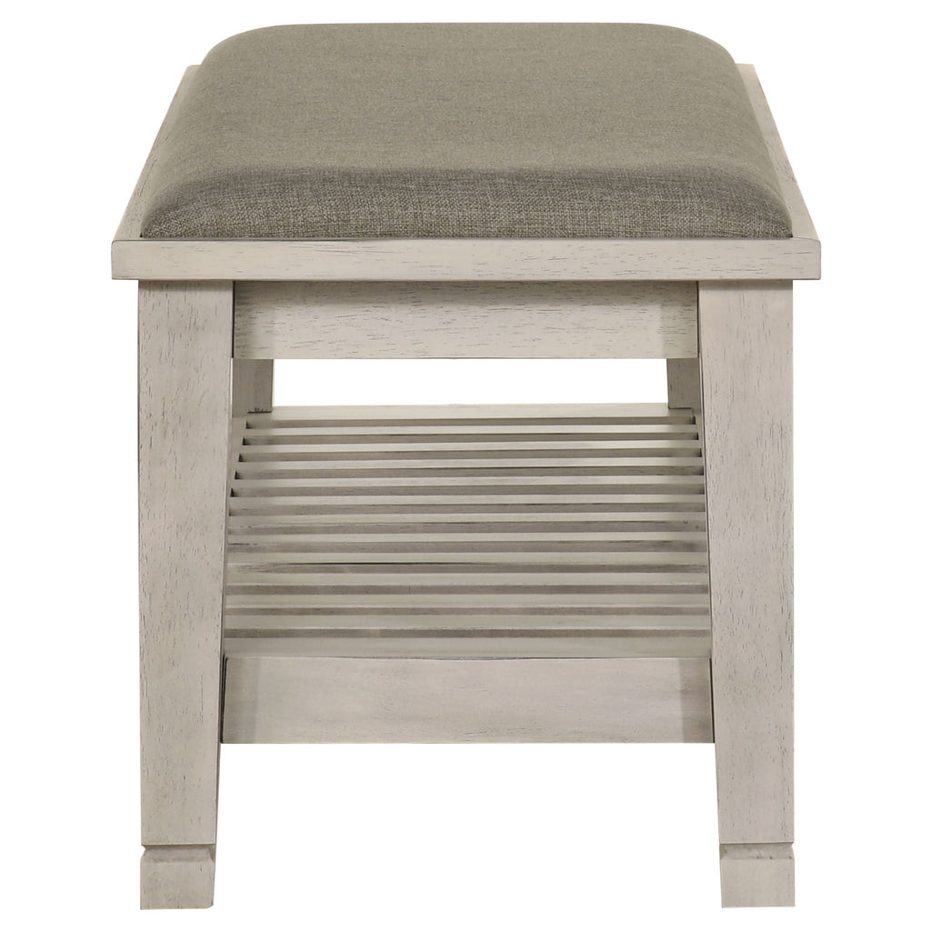 Franco Fabric Upholstered Bench with Shelf Distressed White