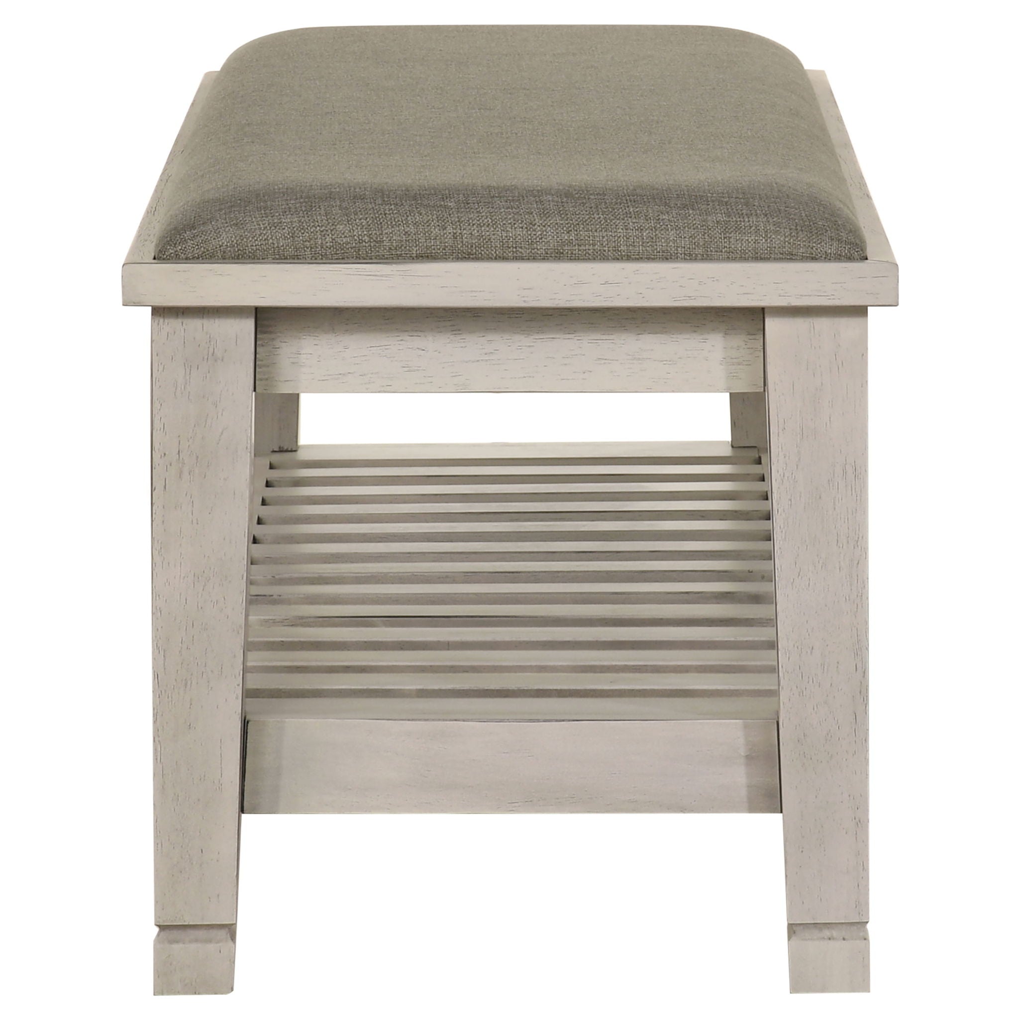 Franco Fabric Upholstered Bench with Shelf Distressed White