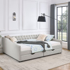Upholstered Tufted Daybed With Drawers, Waved Arms