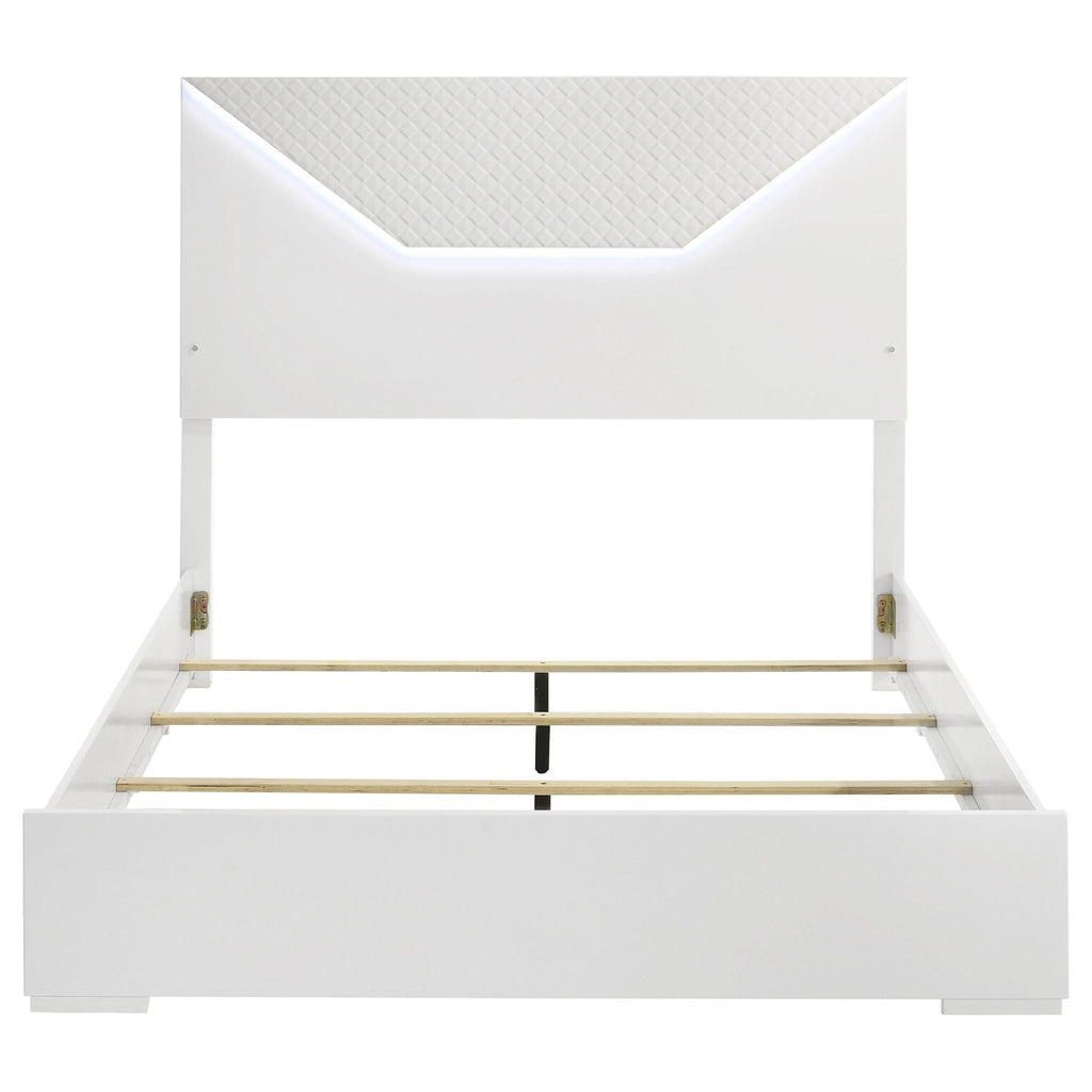 Ives Queen Panel Bed LED Headboard White High Gloss