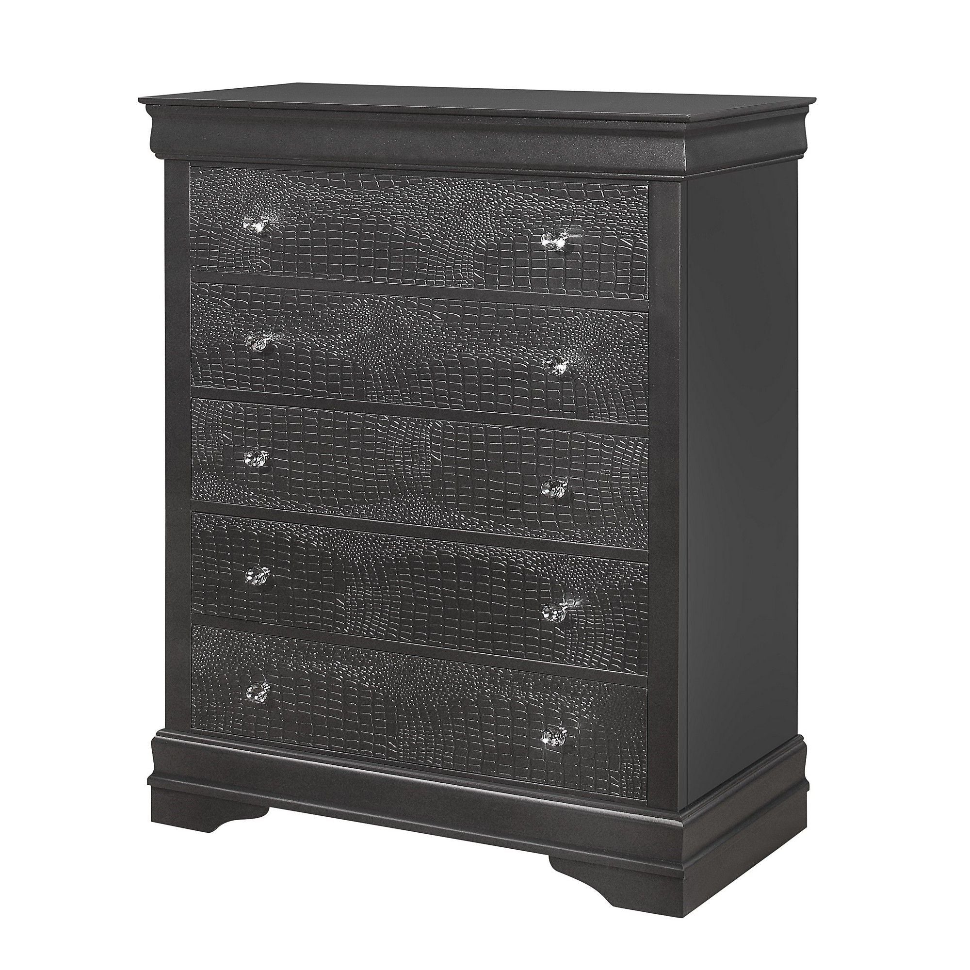 Shaker - 5 Pieces Bedroom Set With Crystal Inspired Tufted Headboard And LED Lighting