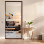 Vintage Full Length Mirror Wall Mounted With Faux Wooden Frame - Brown
