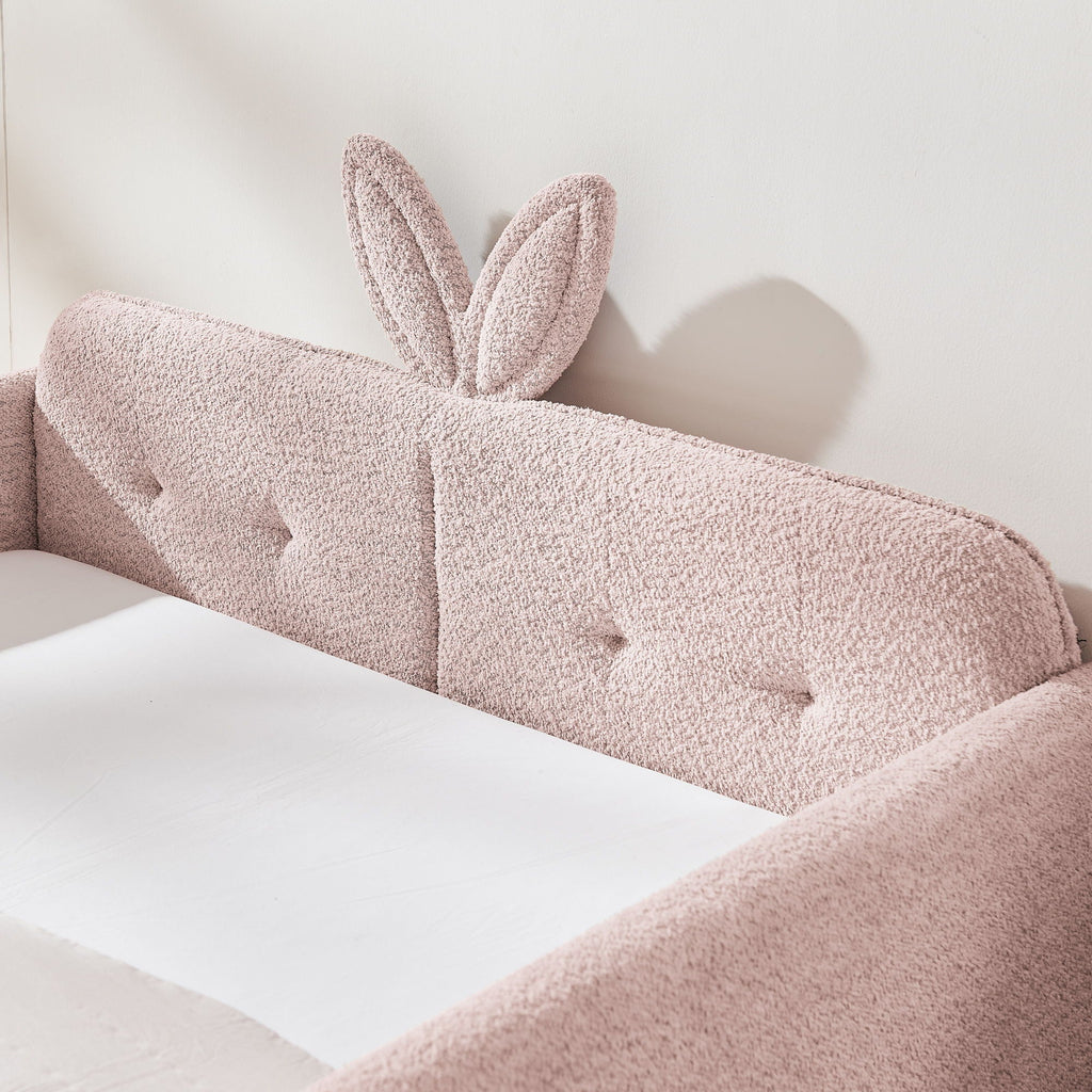 Cute Rabbit Ear Upholstered Platform Bed Frame With Safety Rail