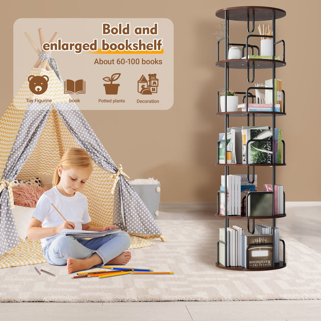 Rotating Bookshelf Tower 5 Tier Spinning 360 Degree Revolving Storage Shelf