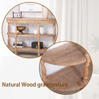 Handcrafted Console Table With Hand Woven Trim, 3 Tier Storage Shelves - Natural