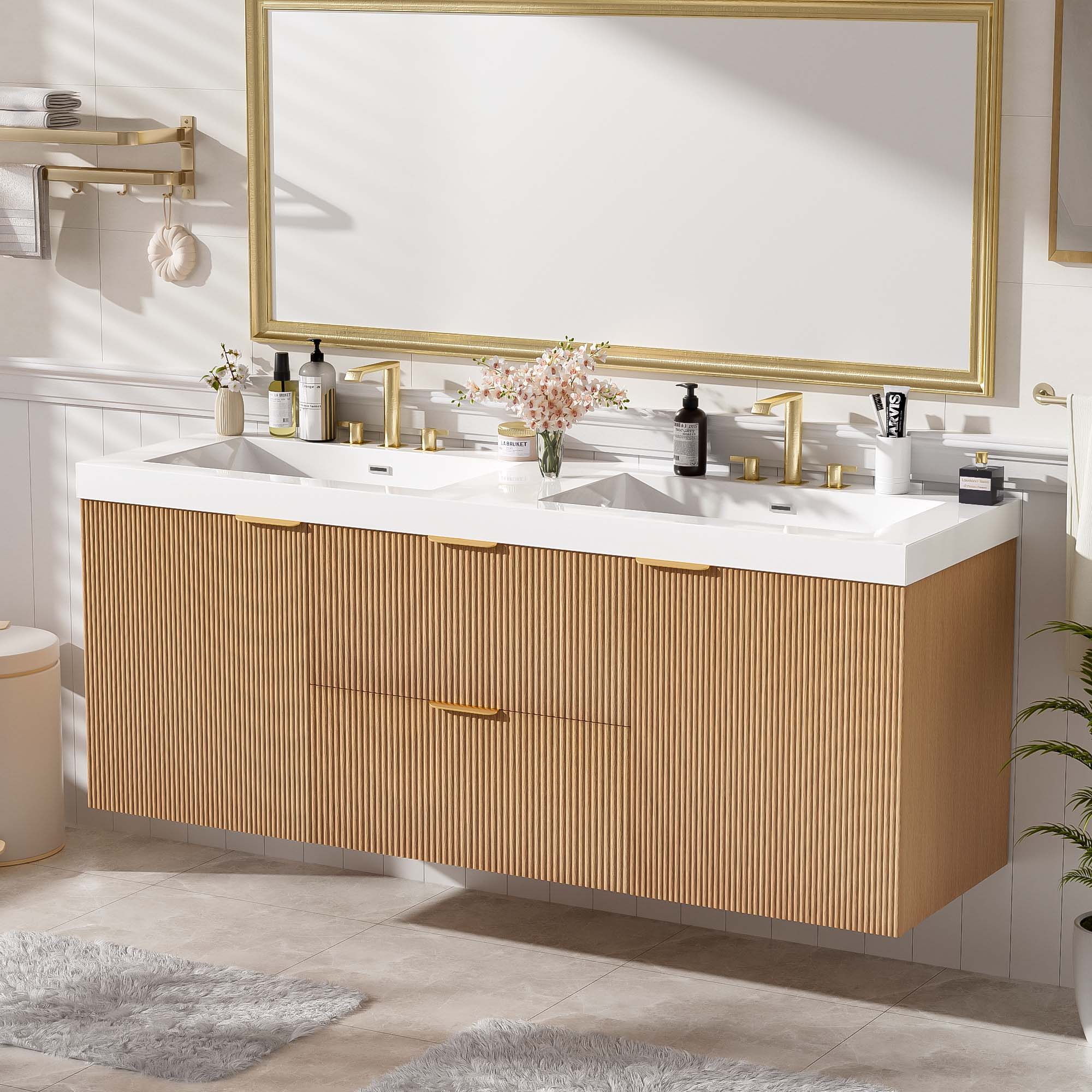 Modern Wall Mounted Bathroom Vanity, Soft Close Doors