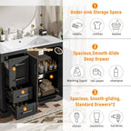 Bathroom Vanity With Sink, Soft Close Doors, Adjustable Shelf & 3 Drawers