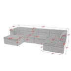 U-Shaped Modular Sectional Sofa With Chaise And Movable Ottoman With Wave-Shaped Armrest