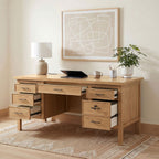 Vermes 66-inch 7-drawer Computer Desk with Power Outlet Light Ash