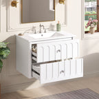 Floating Bathroom Vanity With Oval Knobs & Round Edge, Soft Close Drawer Slides