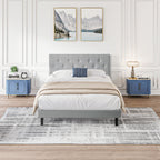 Modern Upholstered Platform Bed Frame With Button Tufted Fabric Headboard