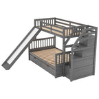 Bunk Bed With Storage Staircase, Slide, Desk, Drawers, And Shelves