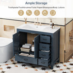 Bathroom Vanity With Ceramic Sink Combo, Abundant Storage Cabinet 2 Soft Close Doors And 5 Drawers
